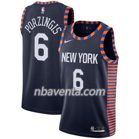 Camiseta Hombre New York Knicks Kristaps Porzingis 6 2018-19 Nike City Edition Navy Swingman